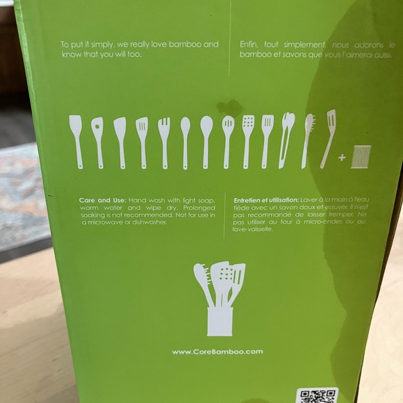 NIB Core 100% Organically Grown Bamboo Utensil Set
